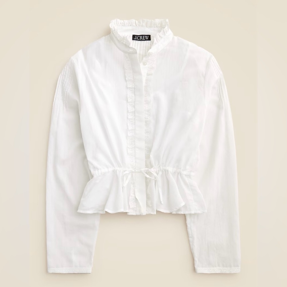 J. Crew Lace-trim Cinched-waist Top in Cotton Voil White Size S NWT
